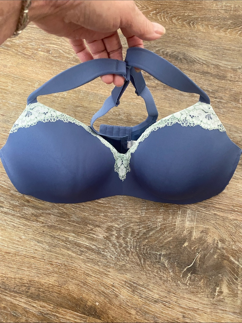 Cacique 44C Everyday Smooth Molded Bra with Lace Trim in Dusty Blue